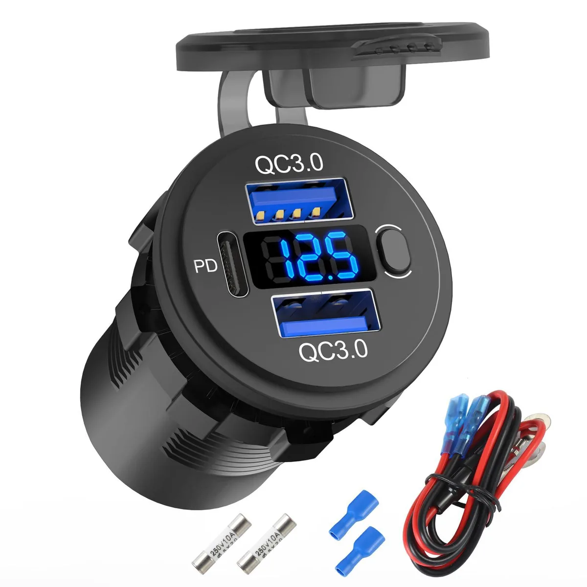  Hapytrip GSG2023-3M 12-24V Dual QC 3.0 + PD 3.0 USB Charger with Voltmeter — product photo