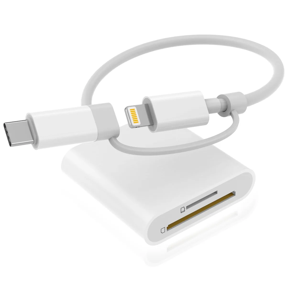 DCNETWORK USB-C & Lightning SD MicroSD Card Reader — product photo
