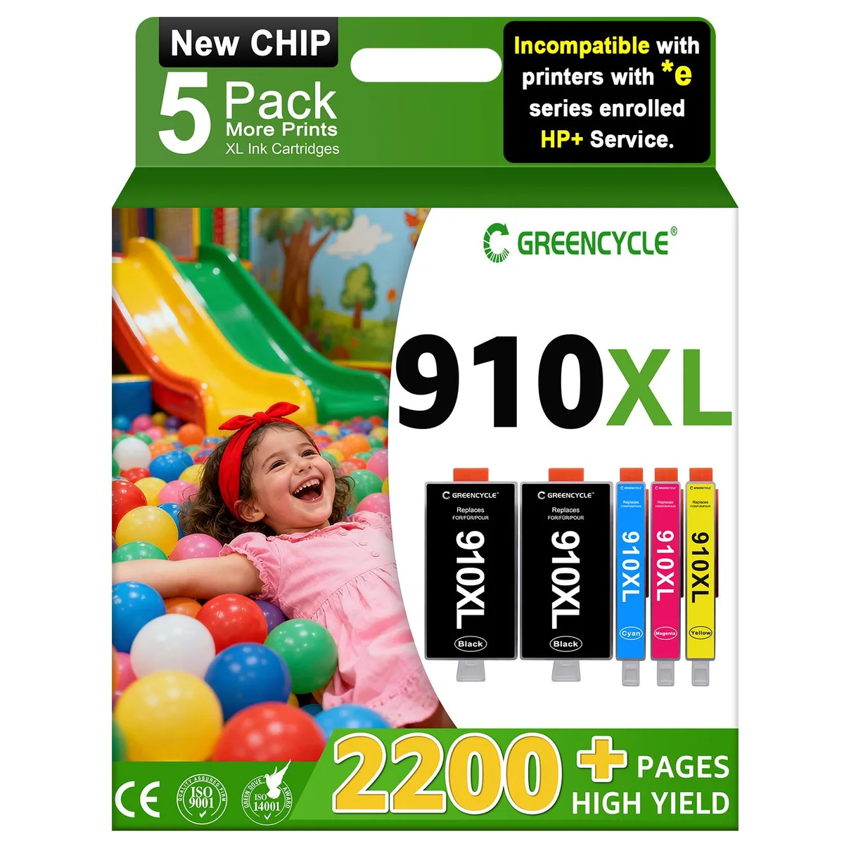 GREENCYCLE GREENCYCLE 910XL 5-Pack Ink Cartridges Black/Cyan/Magenta/Yellow — product photo
