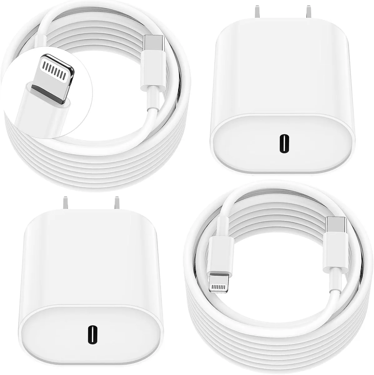 MCHOSE MCHOSE 20W PD USB-C Charger with 10ft Lightning Cable 2-Pack White — product photo