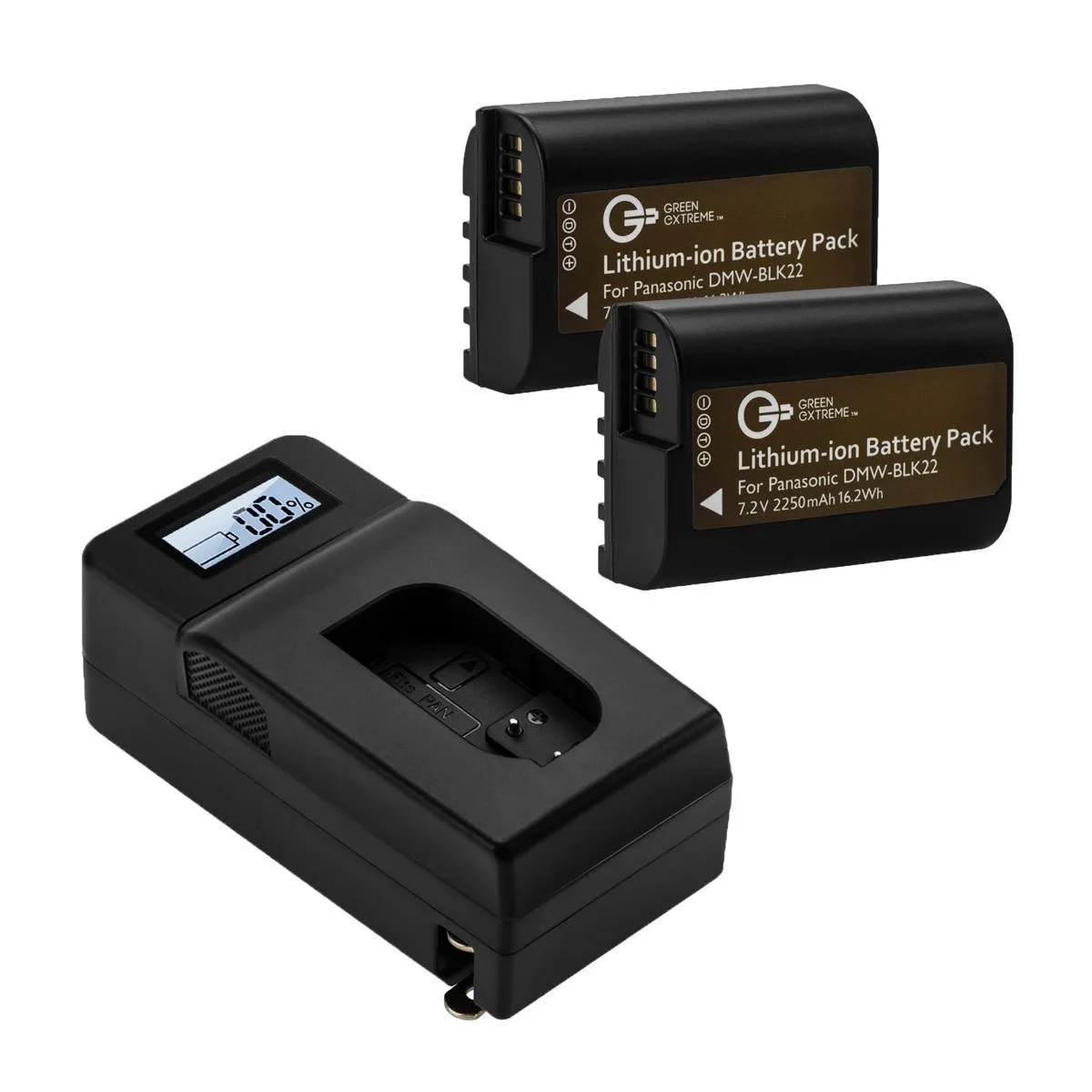 Green Extreme Battery Green Extreme DMW-BLK22 7.2V 2250mAh camera battery with charger — product photo