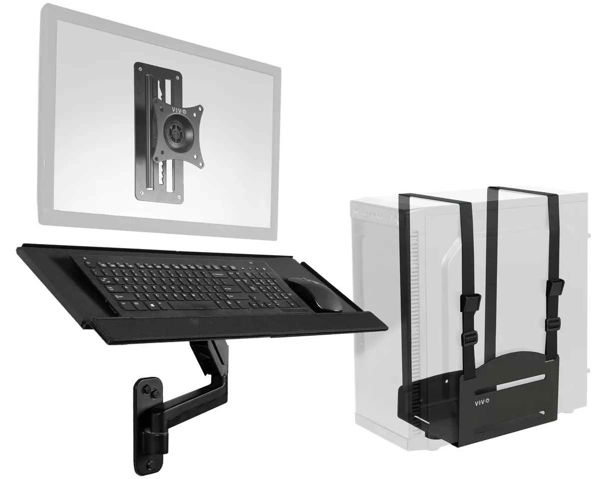 VIVO VIVO Sit-Stand Monitor Mount Kit 17-32in 17.6lb VESA 75 100mm With Keyboard Tray PC Mount — product photo