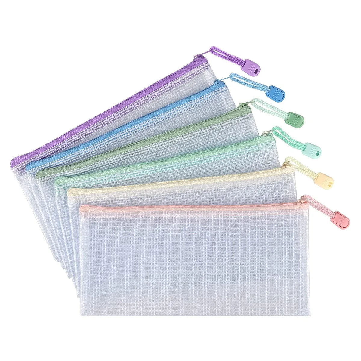 Ten beige mesh zipper pouches A6 size 9.25 x 4.5 inches