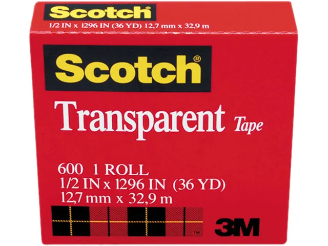 3M 3M 600121296 Transparent Glossy Tape 1/2" x 1296" 1" Core Clear — product photo
