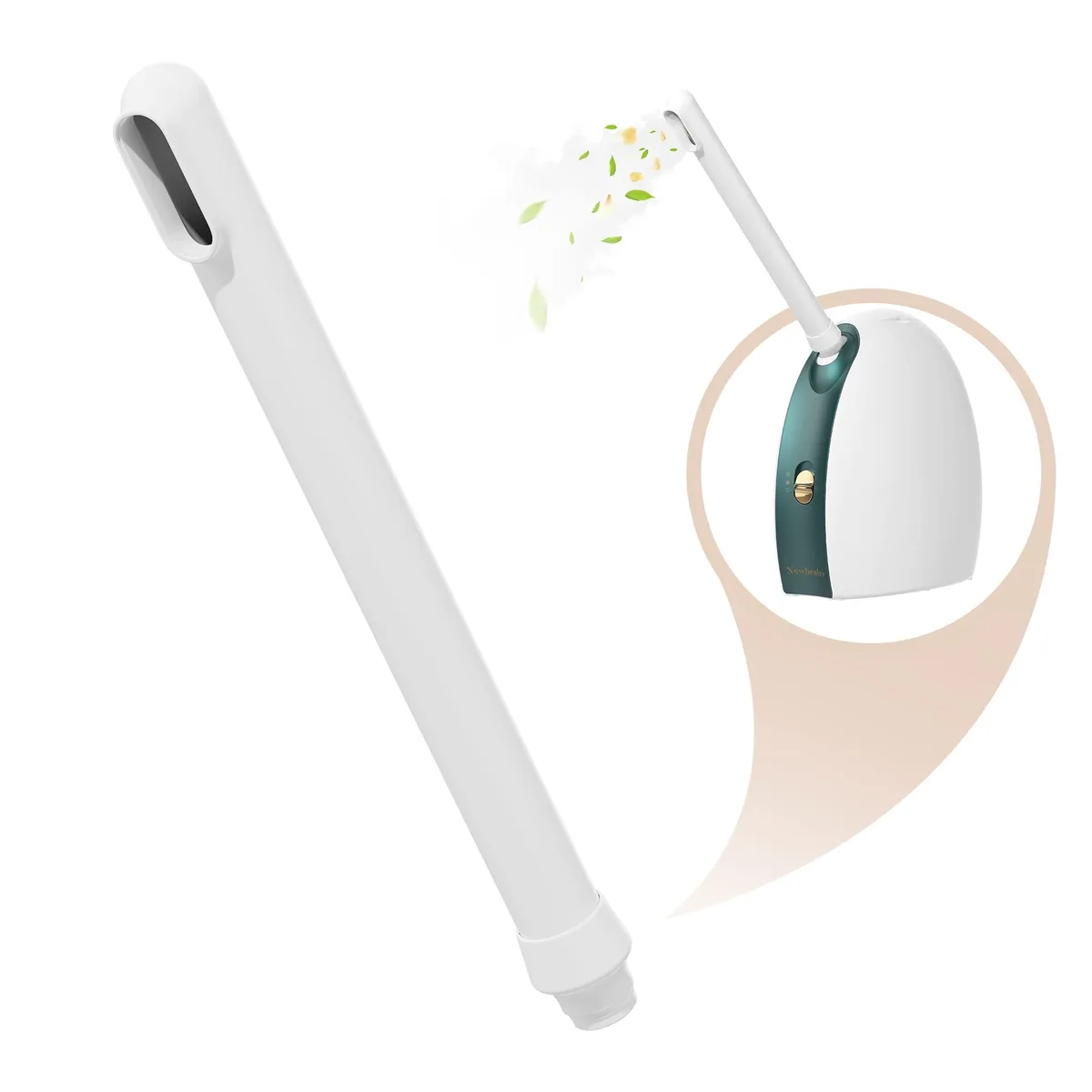 White extended nozzle with 360° rotatable arm for facial steamer