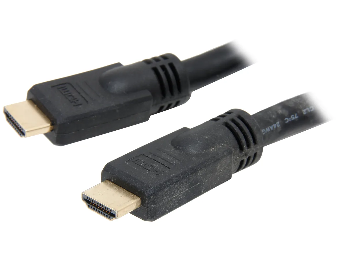 Black HDMI cable with gold-plated male connectors, 35 ft length