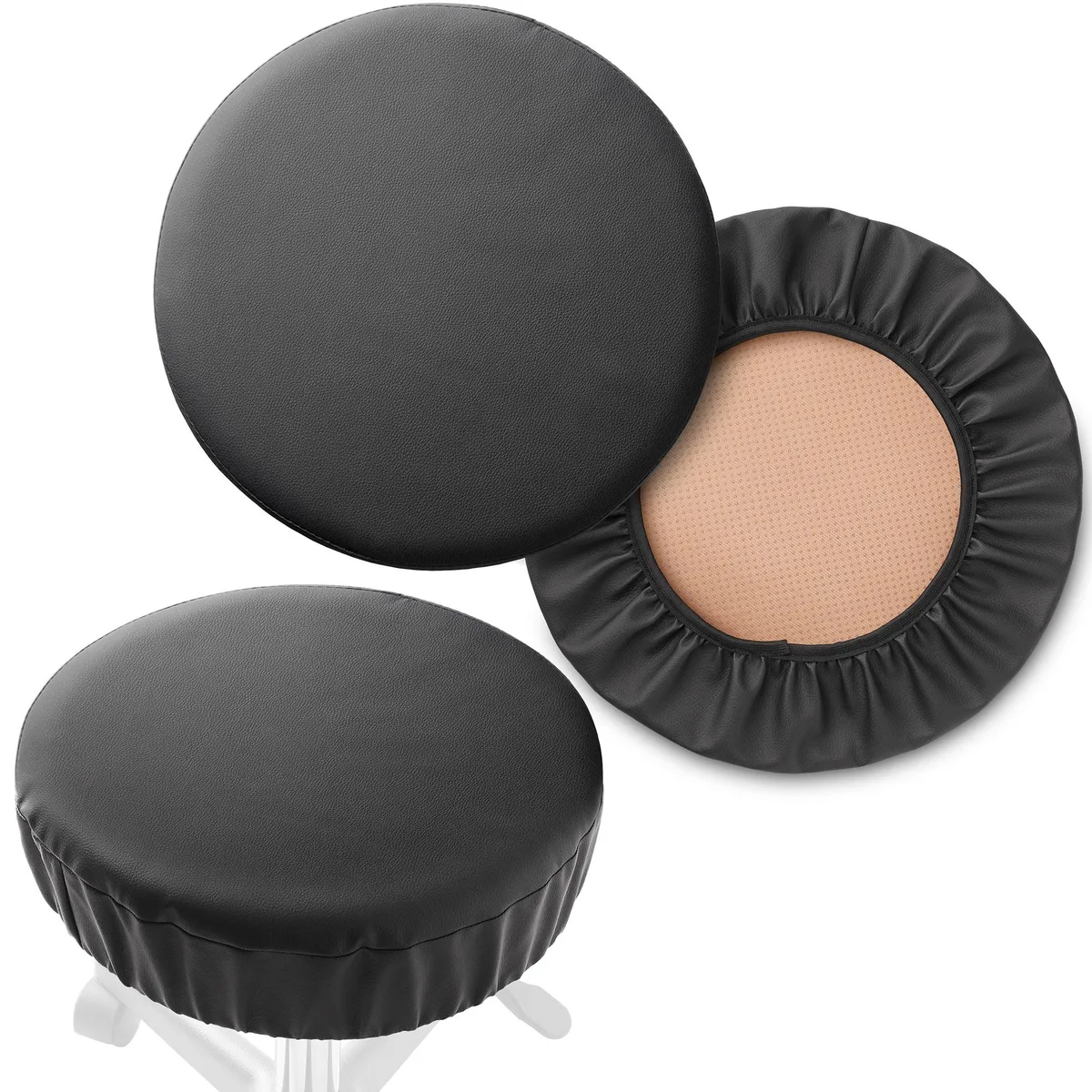 Saloniture Saloniture 2-Pack Round Stool Seat Cover 17-1/2 Inch Waterproof Black — product photo
