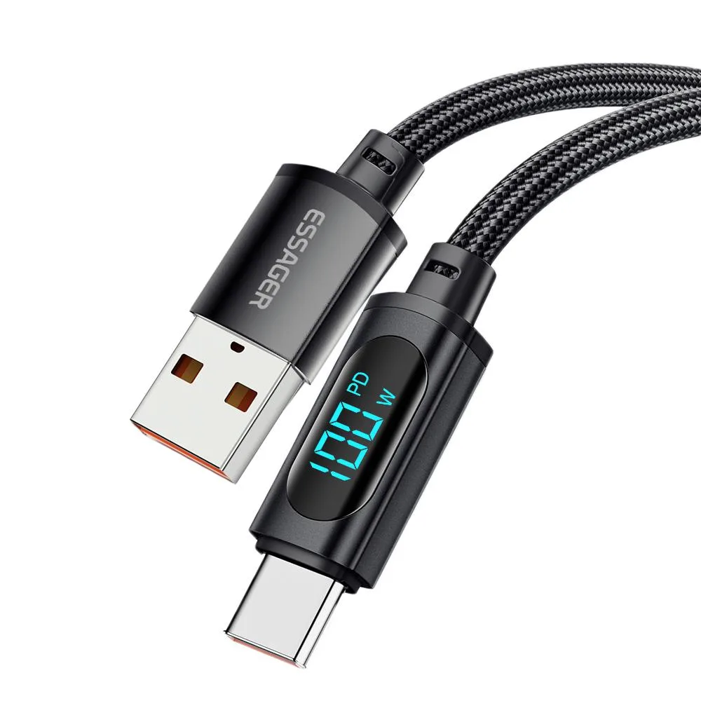 LUOM LUOM Essager XR USB-A to USB-C Cable 3.3ft 100W LED Display — product photo