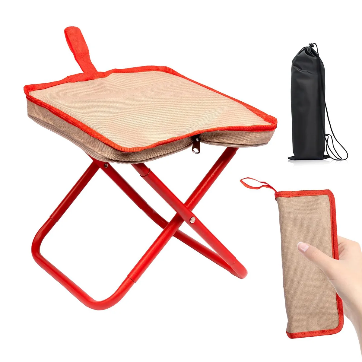  TJSTJS Camping Stool Beige 13.5 in 330 lb — product photo