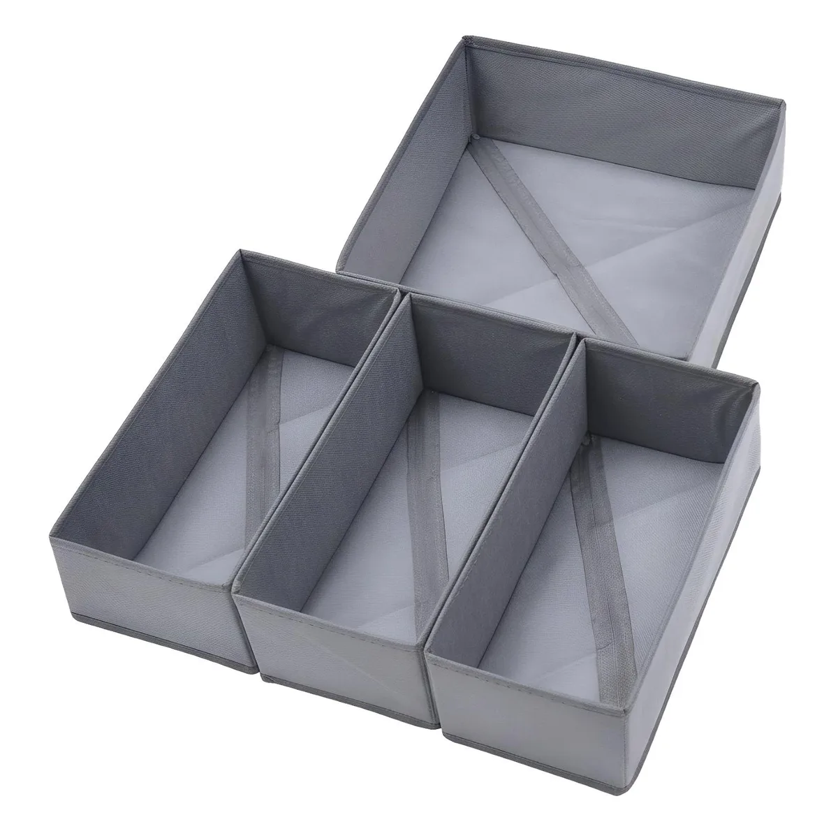 Set of four fabric drawer bins, two sizes, zippered bottoms, neutral colours