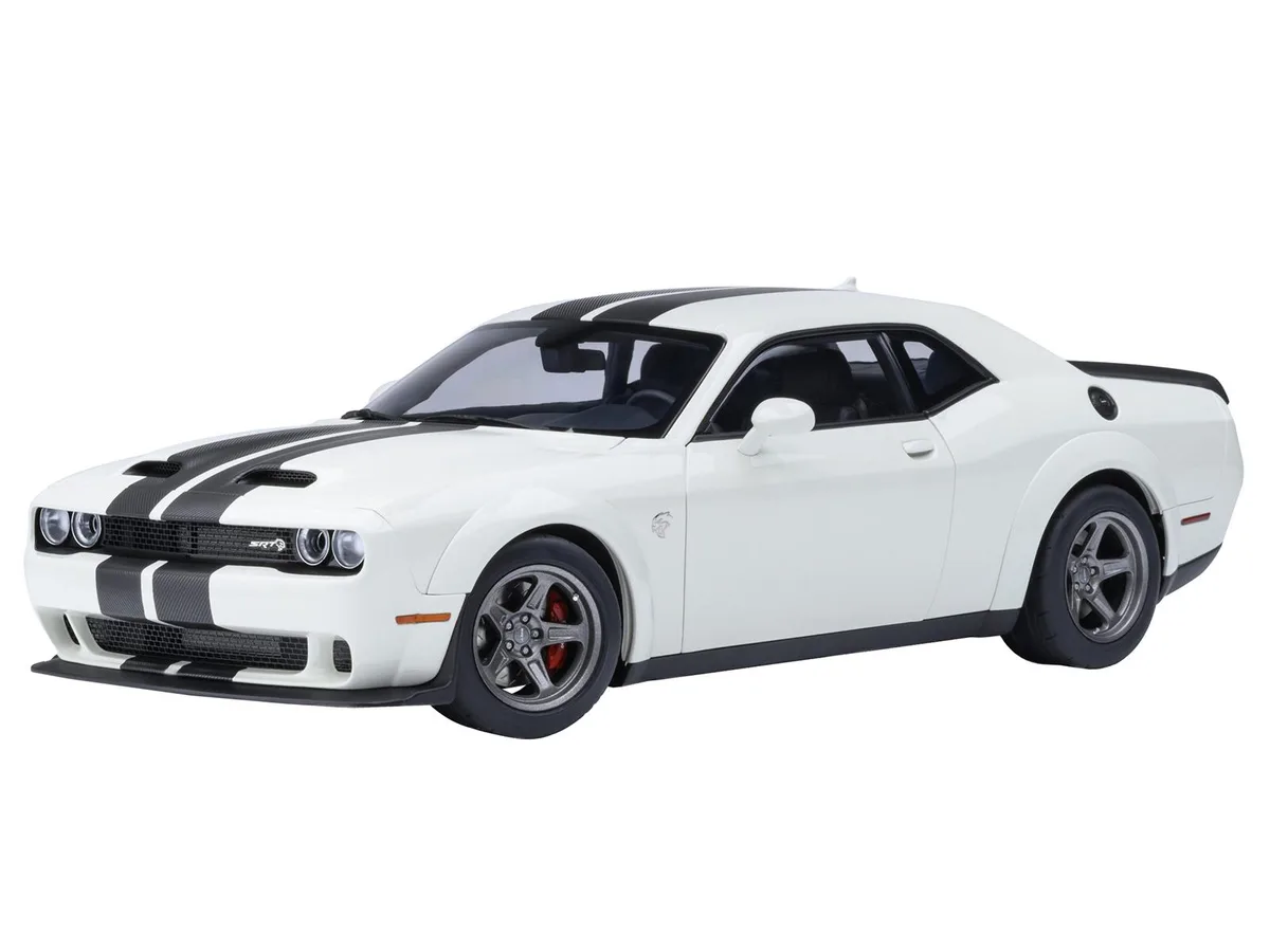 Autoart Autoart 2023 Dodge Challenger SRT Super Stock Knuckle White Carbon Stripes 1/18 hobby collectible — product photo
