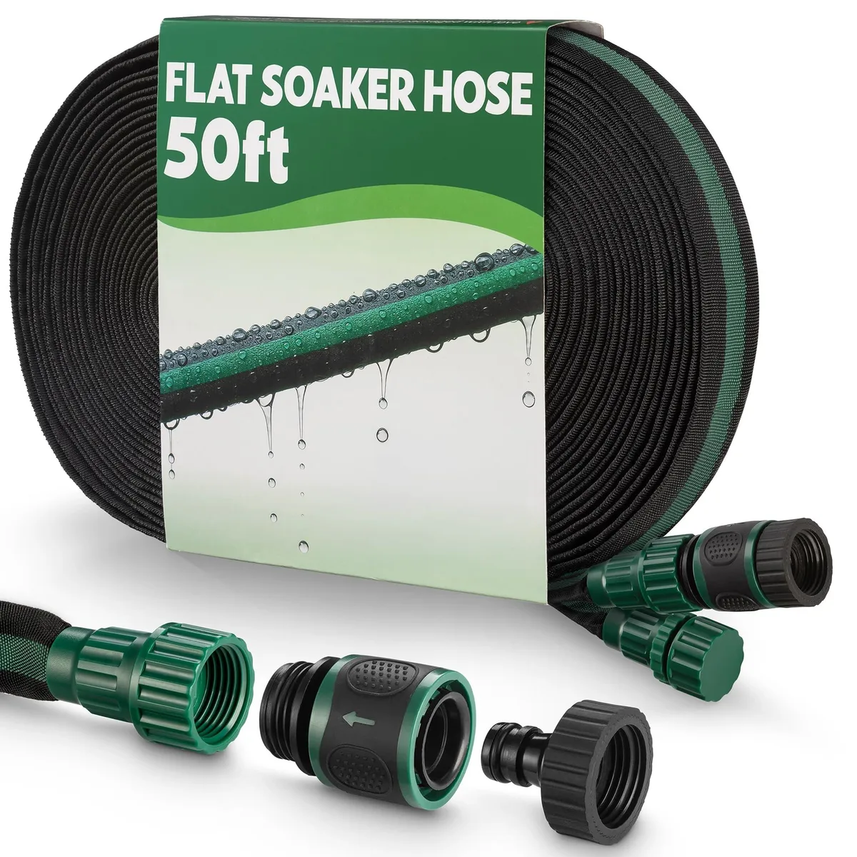  Flat Soaker Hose 50ft Leakproof Quick Connect — product photo