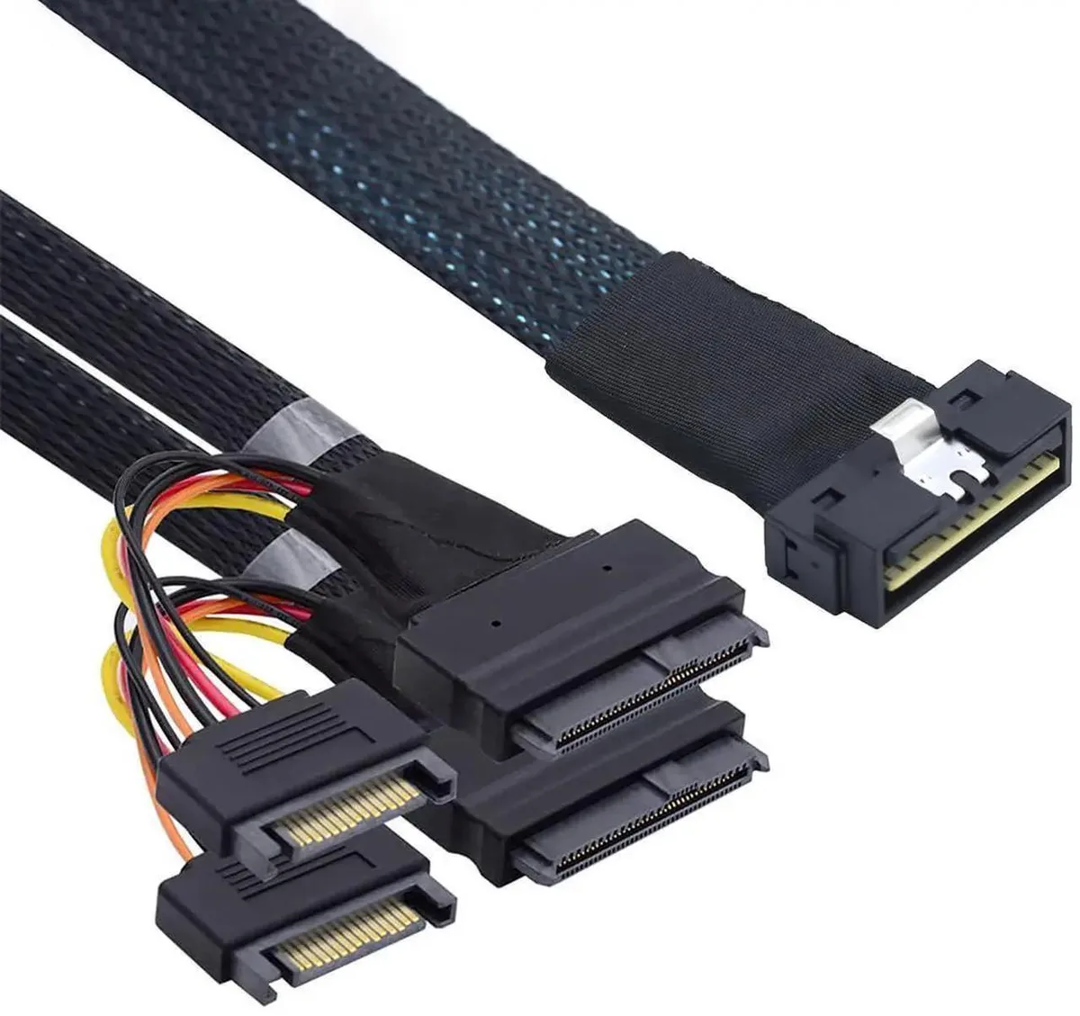 SMUGDESK SMUGDESK LP SFF8654 8i 74Pin to Dual SFF8639 U.2 + 15Pin Power InfiniBand Cable — product photo