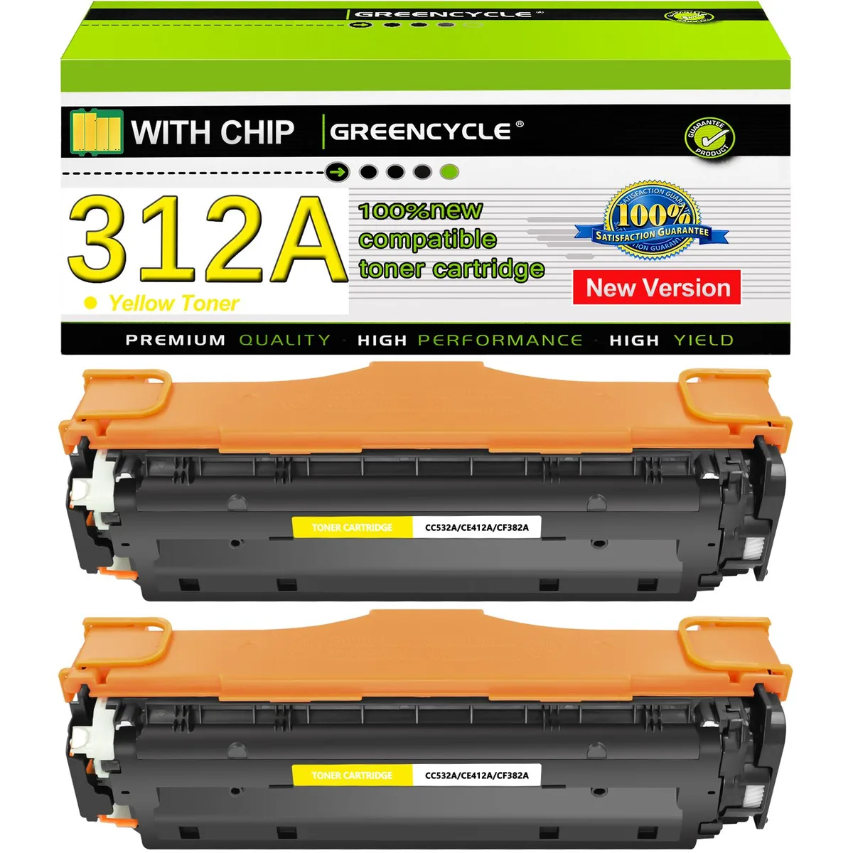 GREENCYCLE GREENCYCLE 312A Yellow Toner Cartridge 2 Pack CF382A — product photo