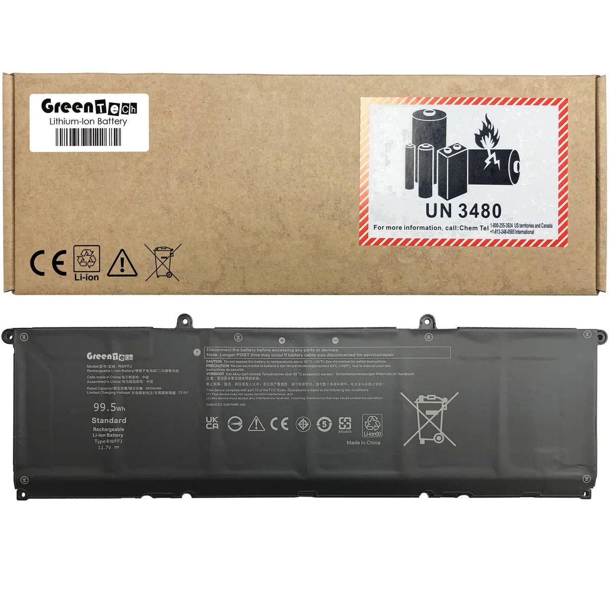 GreenTechLLC GreenTechLLC RWFFJ laptop battery for Dell XPS 16 9640 11.7V 99.5WHR 8504mAh — product photo