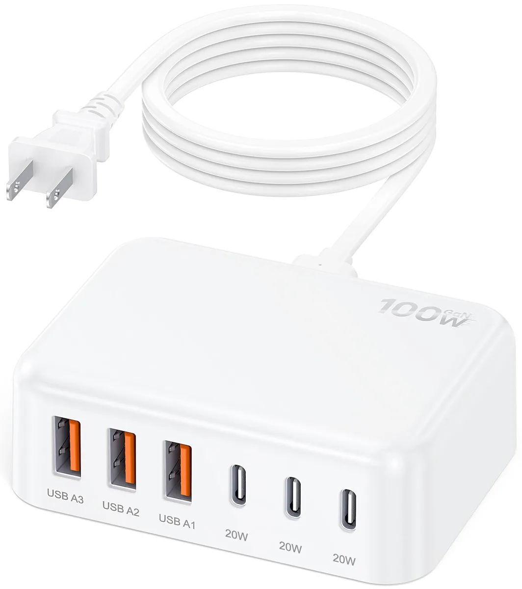  BOVICAS HNT-PC606 100W 6 in 1 USB Charger A-White — product photo
