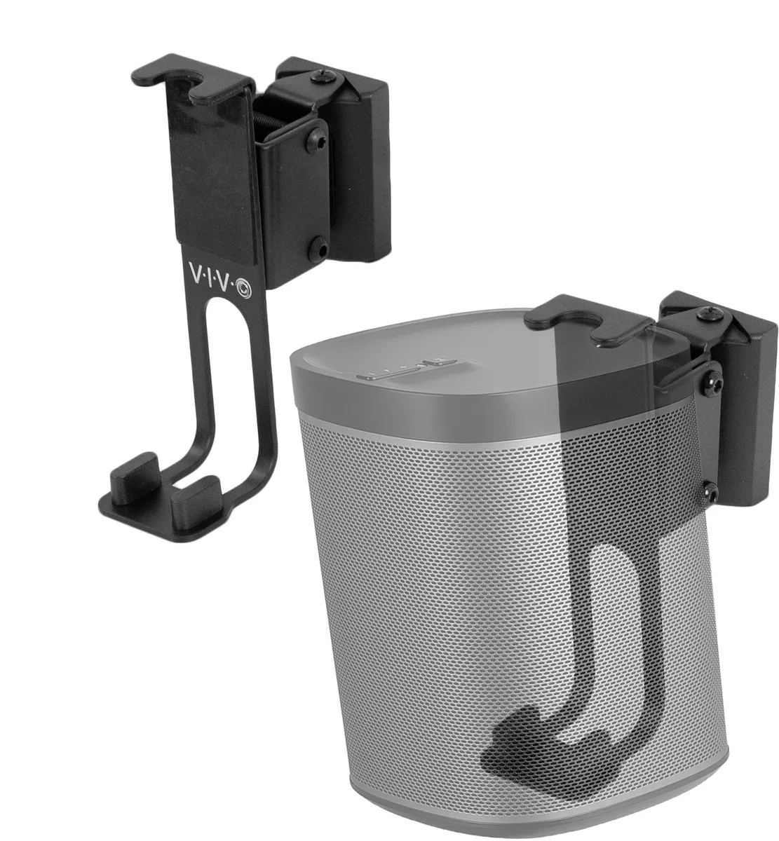 Two black steel wall brackets for Sonos One, One SL and Play:1, each with tilt, swivel and rotation adjustment