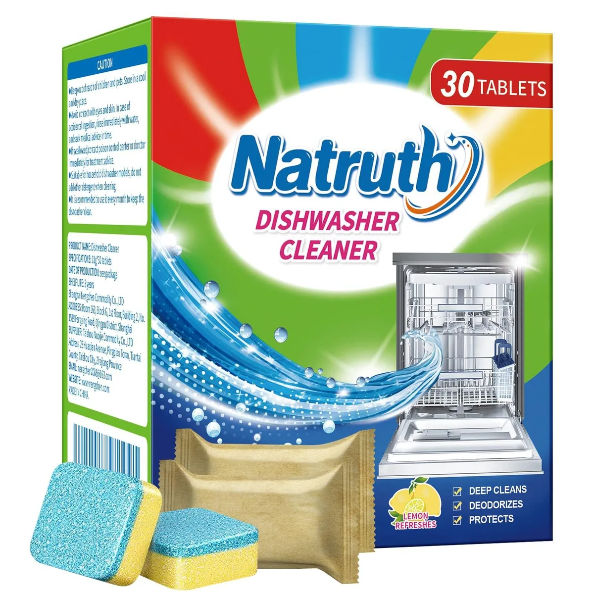 Box of 30 individually wrapped dishwasher tablets
