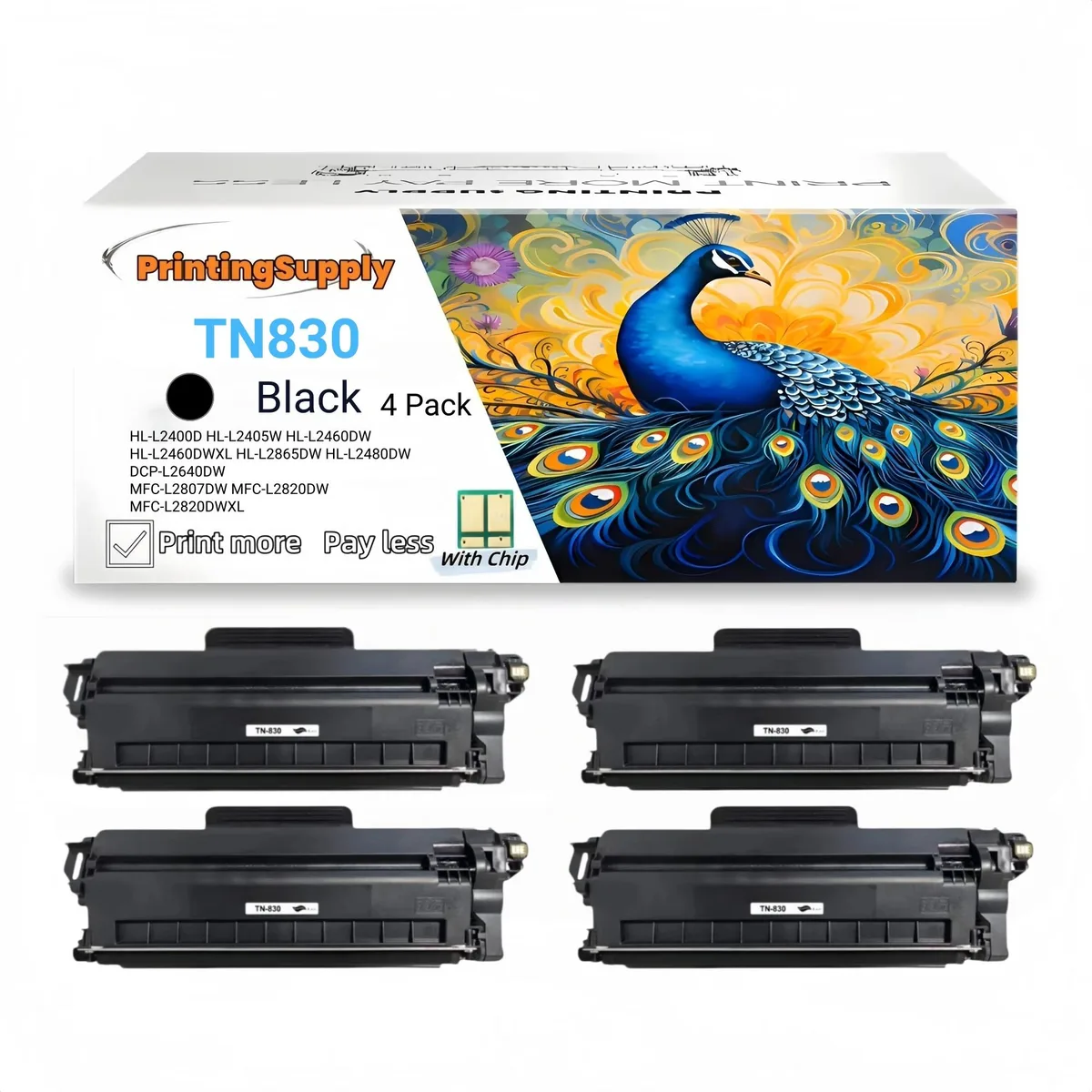 Aster Graphics Inc Aster Graphics Inc TN-830 4 Pack Black Toner Cartridge 1200 Pages — product photo