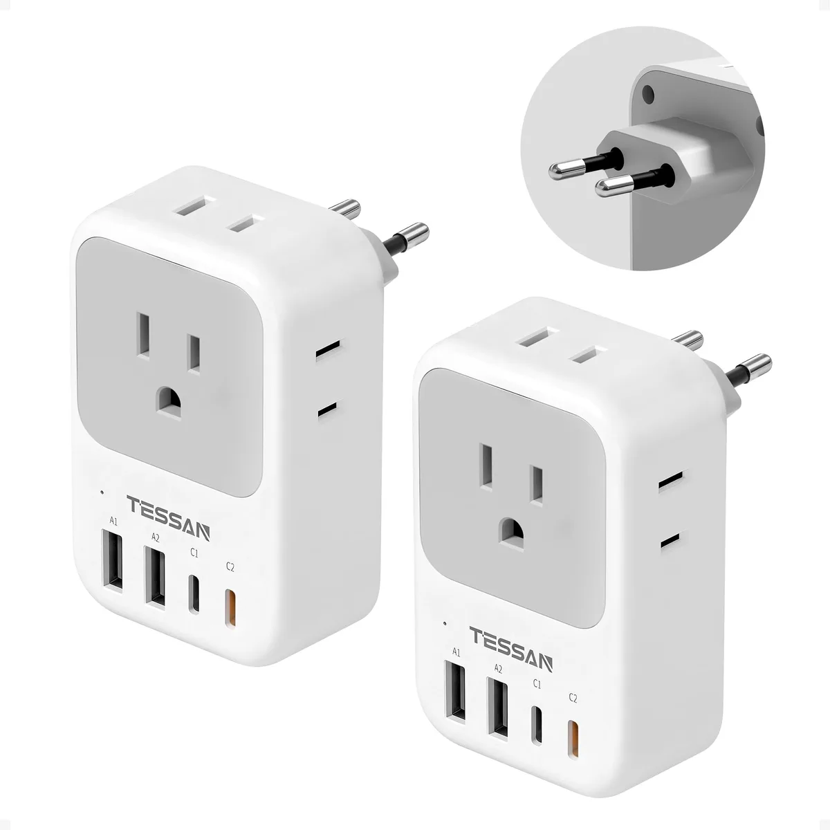 TESSAN TS-TA04USEU Type C Travel Adapter 2 Pack 4 AC 4 USB PD 20W — product photo