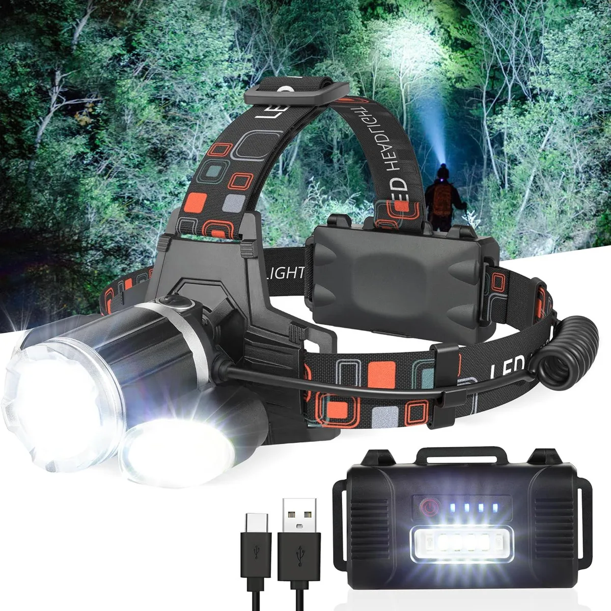 lelisten lelisten 10000 lumen headlamp 4+3 modes 90° adjustable 500 m beam — product photo