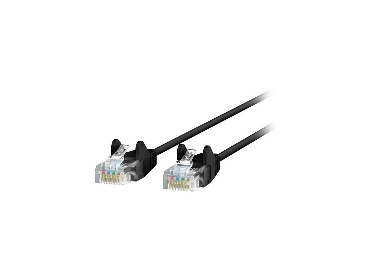 Black 7 ft Cat 6 UTP patch cable with snagless RJ45 connectors