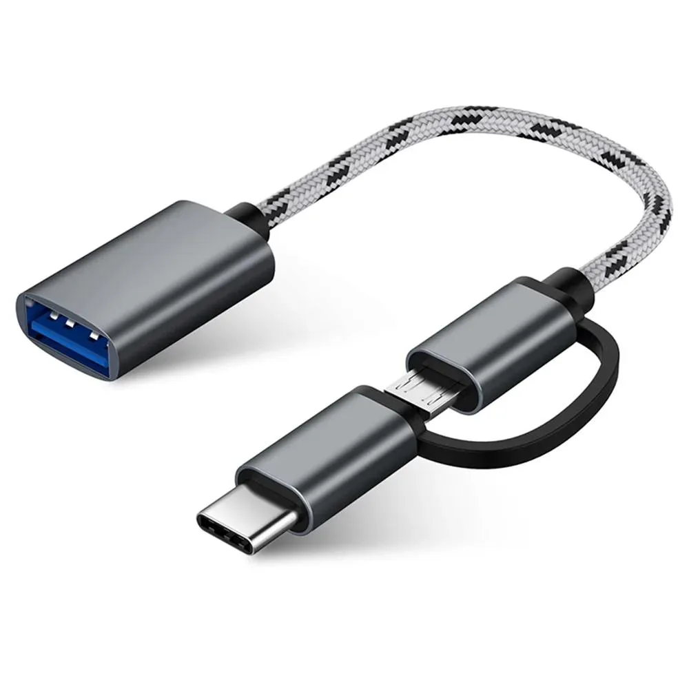 Defendwe Defendwe 2-in-1 USB 3.1 Type-C &amp; Micro USB to USB 3.0 Female OTG Cable 15cm Grey/Gold — product photo