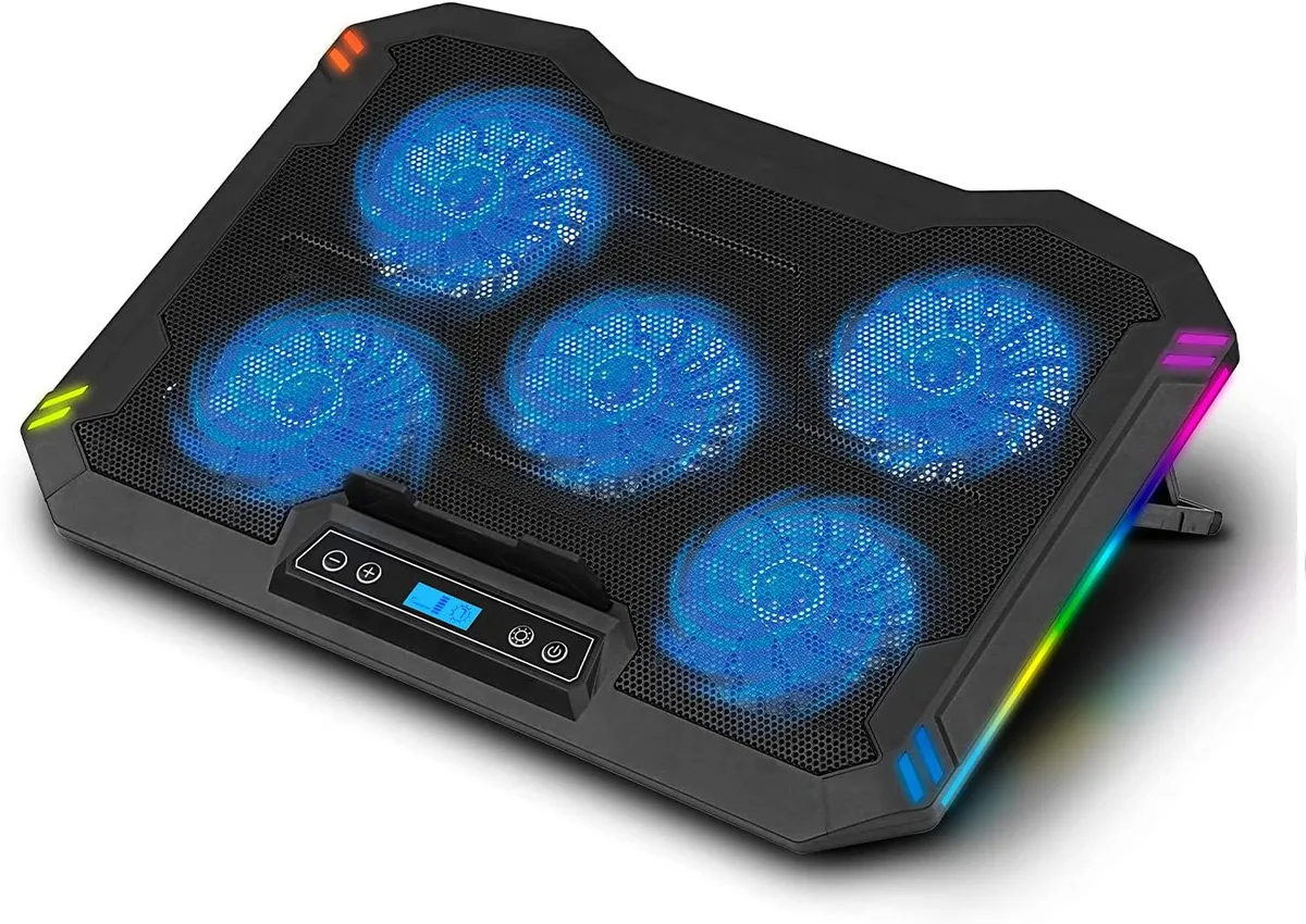 MYDply MYDply SWORDFISH Laptop Cooling Pad 10-17.3 5 Fans 2100rpm 6 Speeds 7 RGB 8 Angles 2 USB Metal Mesh — product photo