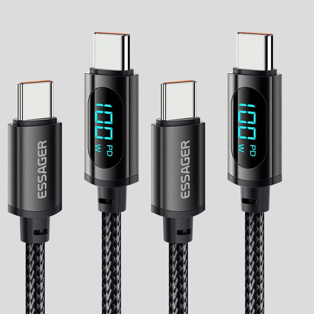 ESTONE ESTONE Essager XR USB-C cable 100W LED display 3.3ft 2-pack black — product photo