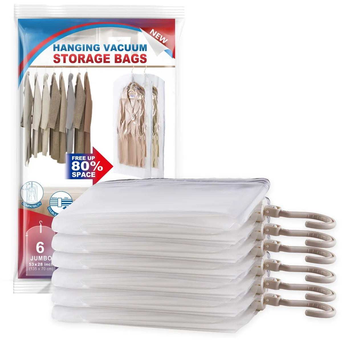  VELMADE Hanging Vacuum Storage Bags 6 Pack 53.1x27.6in — product photo