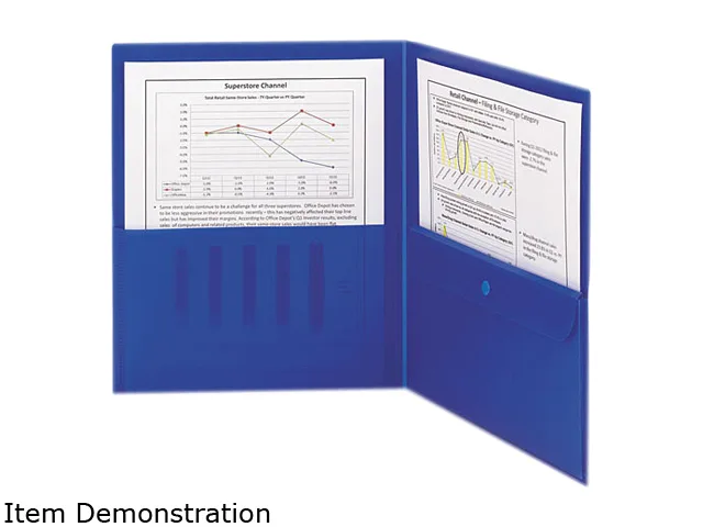 Blue poly two-pocket folder with security pocket, letter size, pack of five