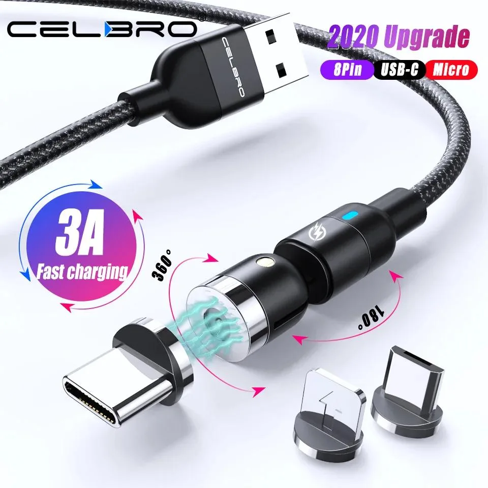 Hetai Tech Hetai Tech Magnetic USB Cable Micro USB 3A 540° Rotation .5m 1m 2m — product photo
