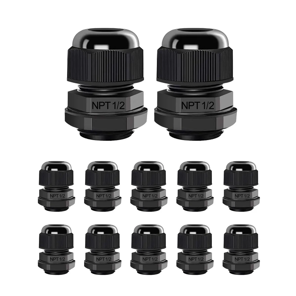 Twelve bronze nylon cable glands with NPT threads