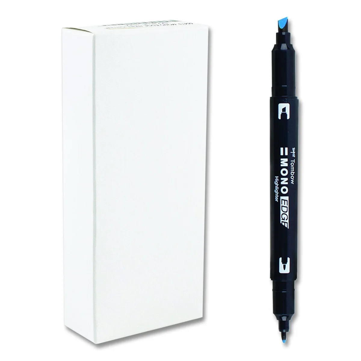 Ten sky-blue dual-tip highlighters in pen form, chisel and bullet tips, matching barrels