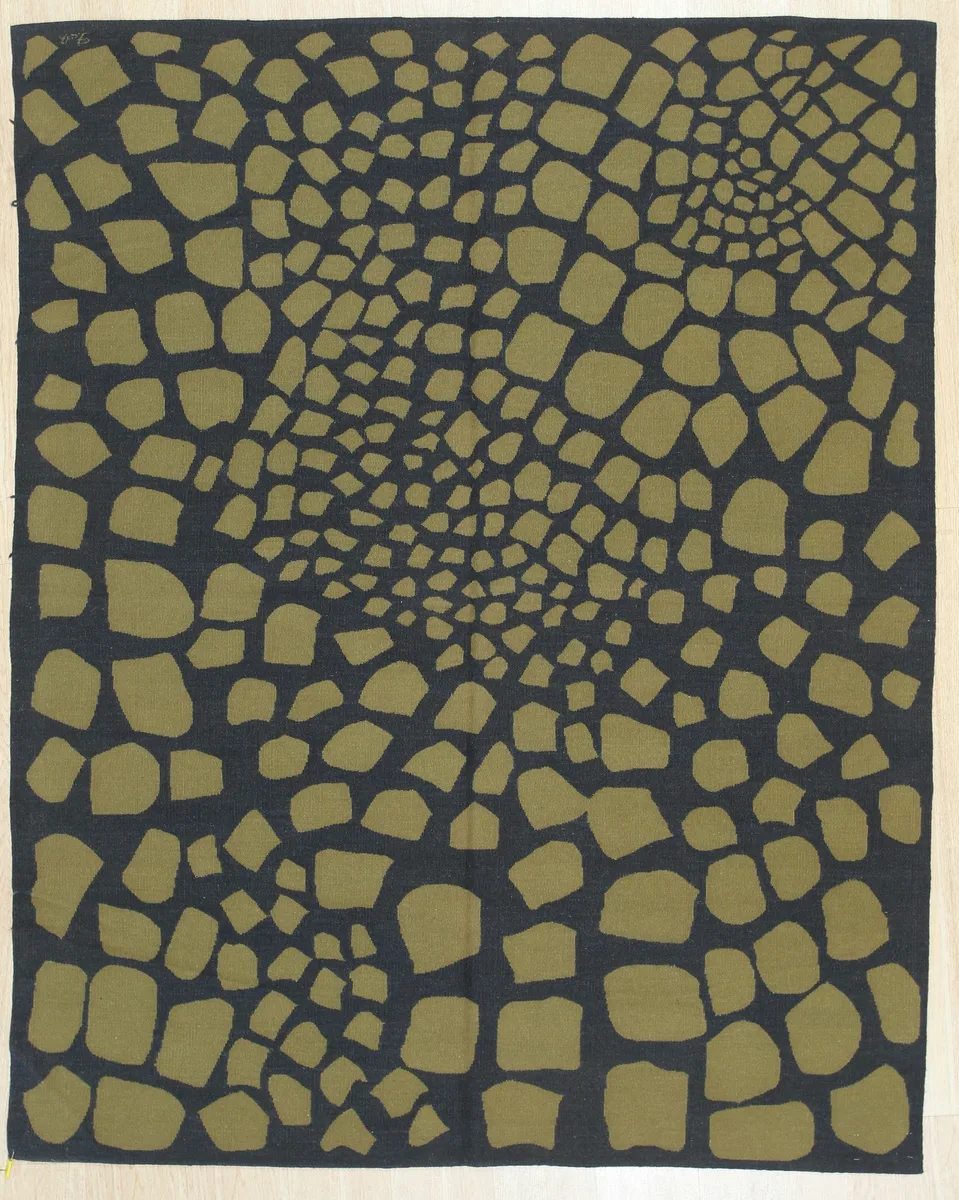 Handwoven green wool flatweave rug, 100% wool, kilim pattern, low pile