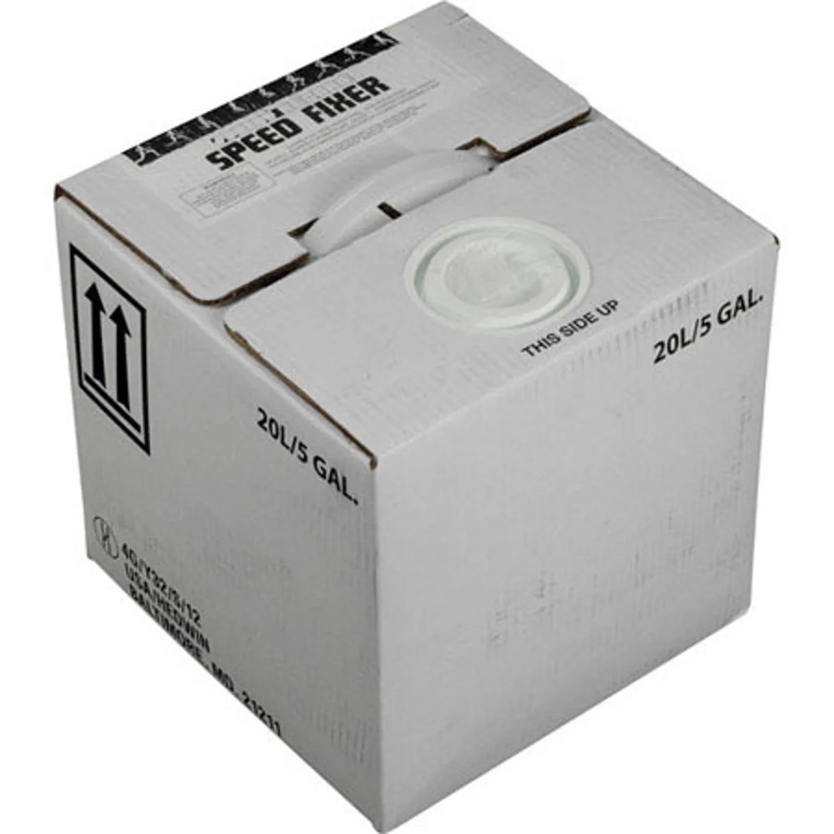 White rectangular plastic container labelled Sprint Record Speed Basic Fixer 20 Ltr