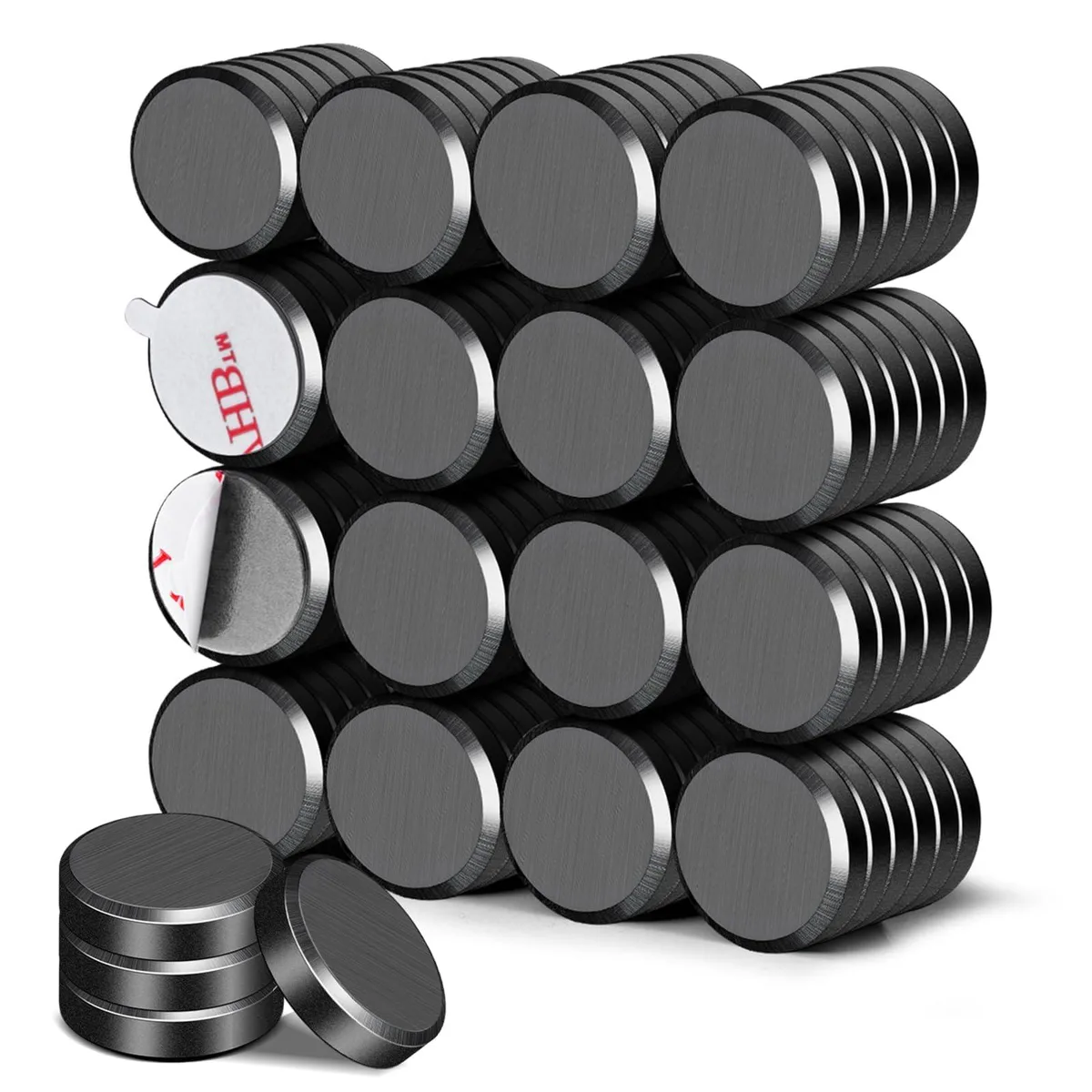 Black ceramic disc magnets with adhesive backing, 100 pieces, 0.47 by 0.12 inches