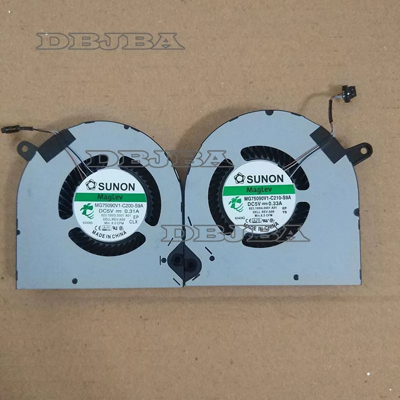 Single laptop cooling fan unit, black plastic housing with visible blades and connector cable