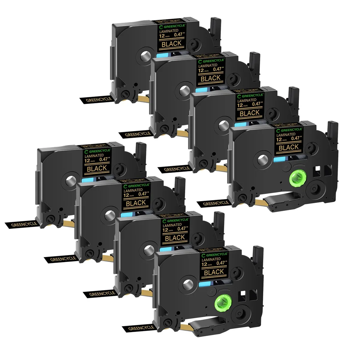 GREENCYCLE GREENCYCLE TZe-334 12mm Gold on Black Label Tape 8 Pack — product photo