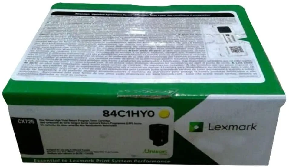 Yellow Lexmark Unison toner cartridge in rectangular box