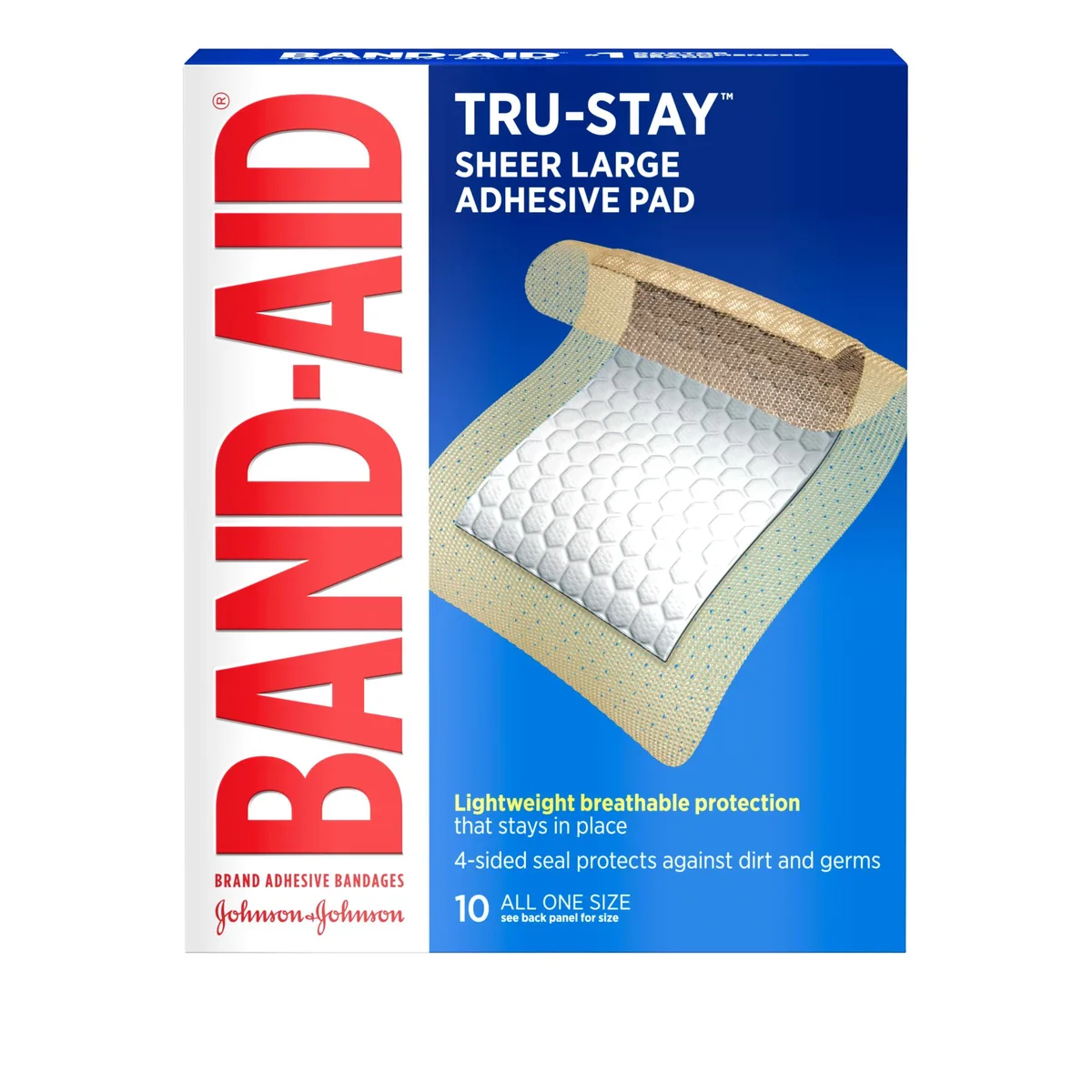  Band-Aid Tru-Stay Sheer Adhesive Pads Large 10 Count — product photo
