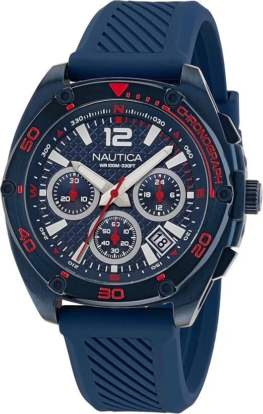 Nautica Nautica Tin Can Bay Chronograph Watch 44 mm Blue Silicone 100 m — product photo