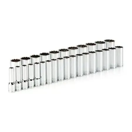TEKTON 29-piece 1/2 inch drive deep 12-point socket set 10-38 mm in transparent case