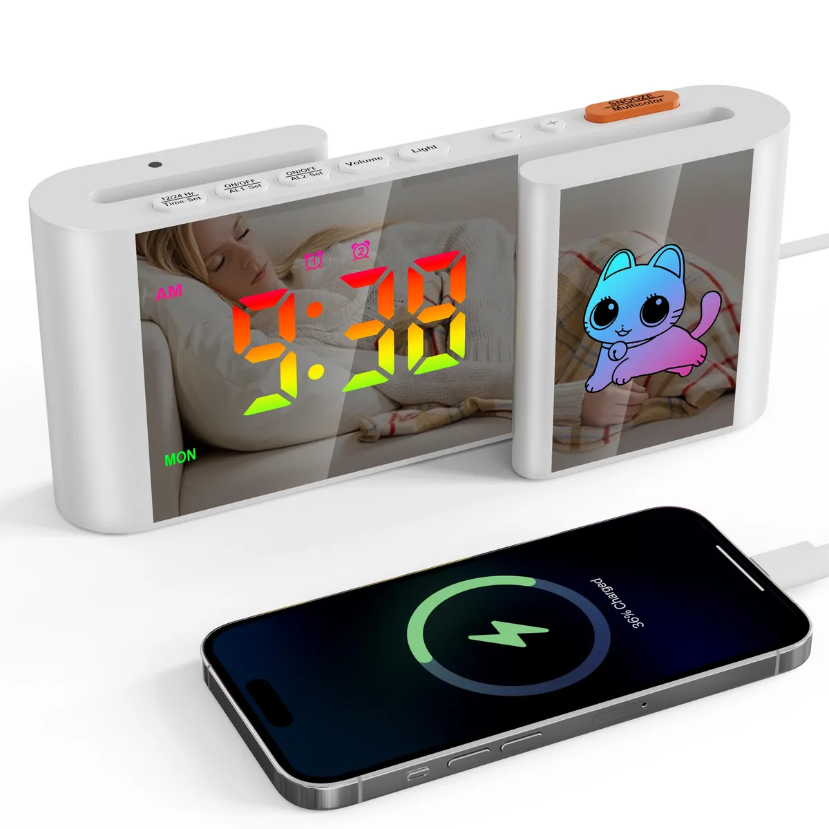 GIOFIMOK GIOFIMOK S-Shaped Digital Alarm Clock White-Cat — product photo