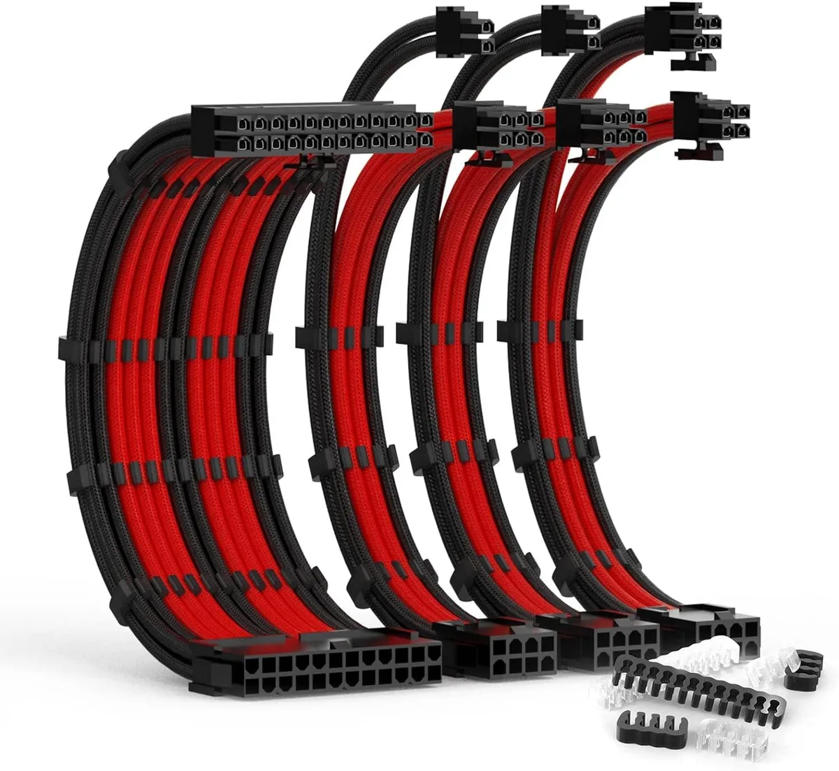 BUCIER BUCIER PSU Cable Extension Kit 30cm 24-Pin 8-Pin EPS 2x8-Pin PCIe 18AWG Black Red — product photo