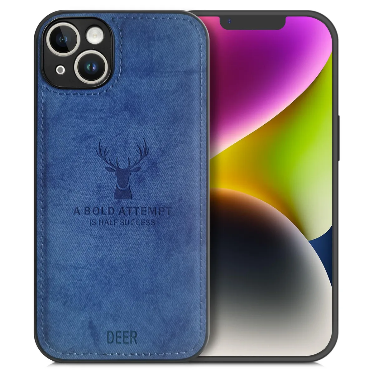 Blue soft cloth case with TPU bumper edges for iPhone 14 Plus