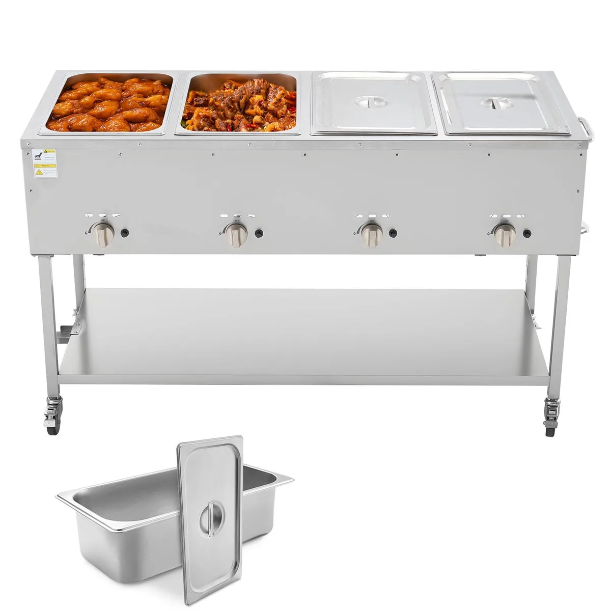 VEVOR VEVOR GBW-4S 4-Pan Propane Steam Table 12000 BTU Stainless Steel 3" Wheels — product photo