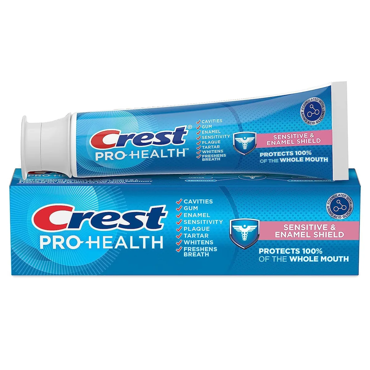 White 4.3oz toothpaste tube standing upright