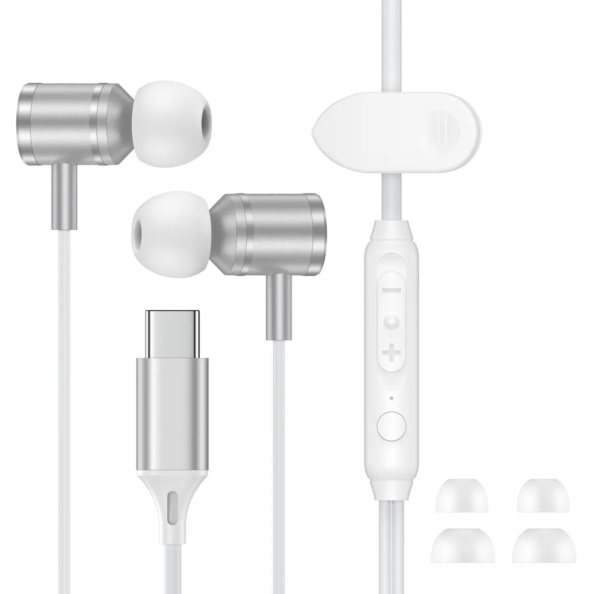 Black in-ear wired earphones with USB-C connector and inline remote