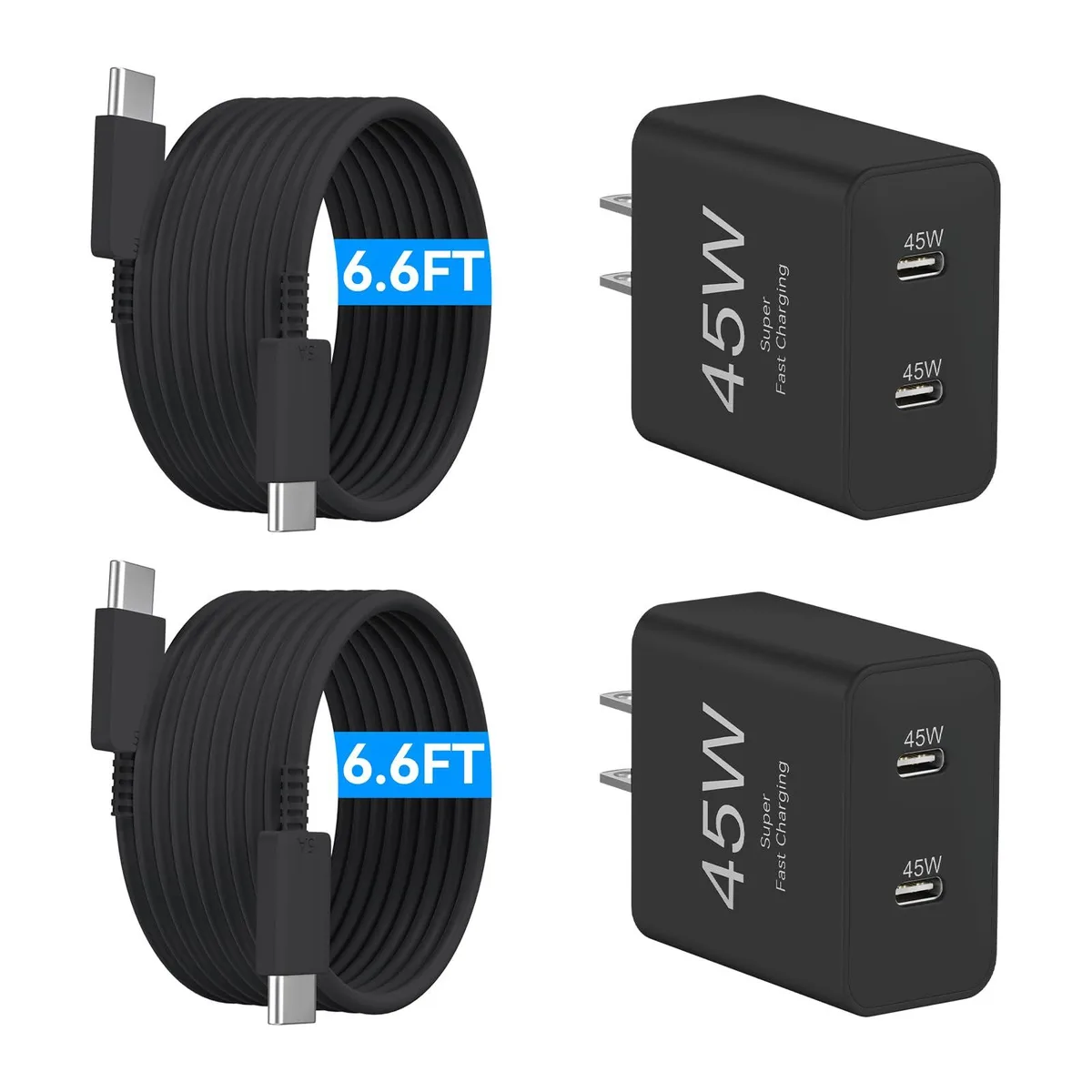  Auorld XHD-4521 45W Dual USB-C Charger 2-Pack with 6.6ft Cables — product photo